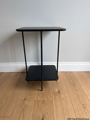 Black Minimalist Tiered Side Table — Fair Used Condition with Surface Wear