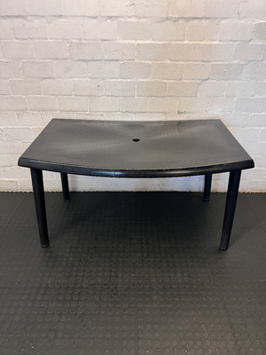Black Plastic Outdoor Table - Bowed/Well Used Condition - 2ndhandwarehouse.com