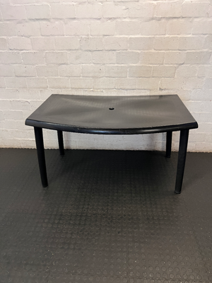 Black Plastic Outdoor Table - Bowed/Well Used Condition - 2ndhandwarehouse.com