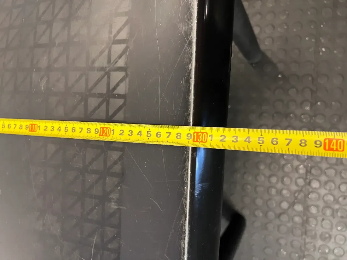 Black Plastic Outdoor Table - Bowed/Well Used Condition - 2ndhandwarehouse.com