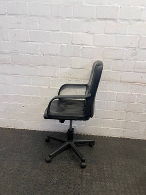 Black Pleather Mid Back Office Chair on Wheels