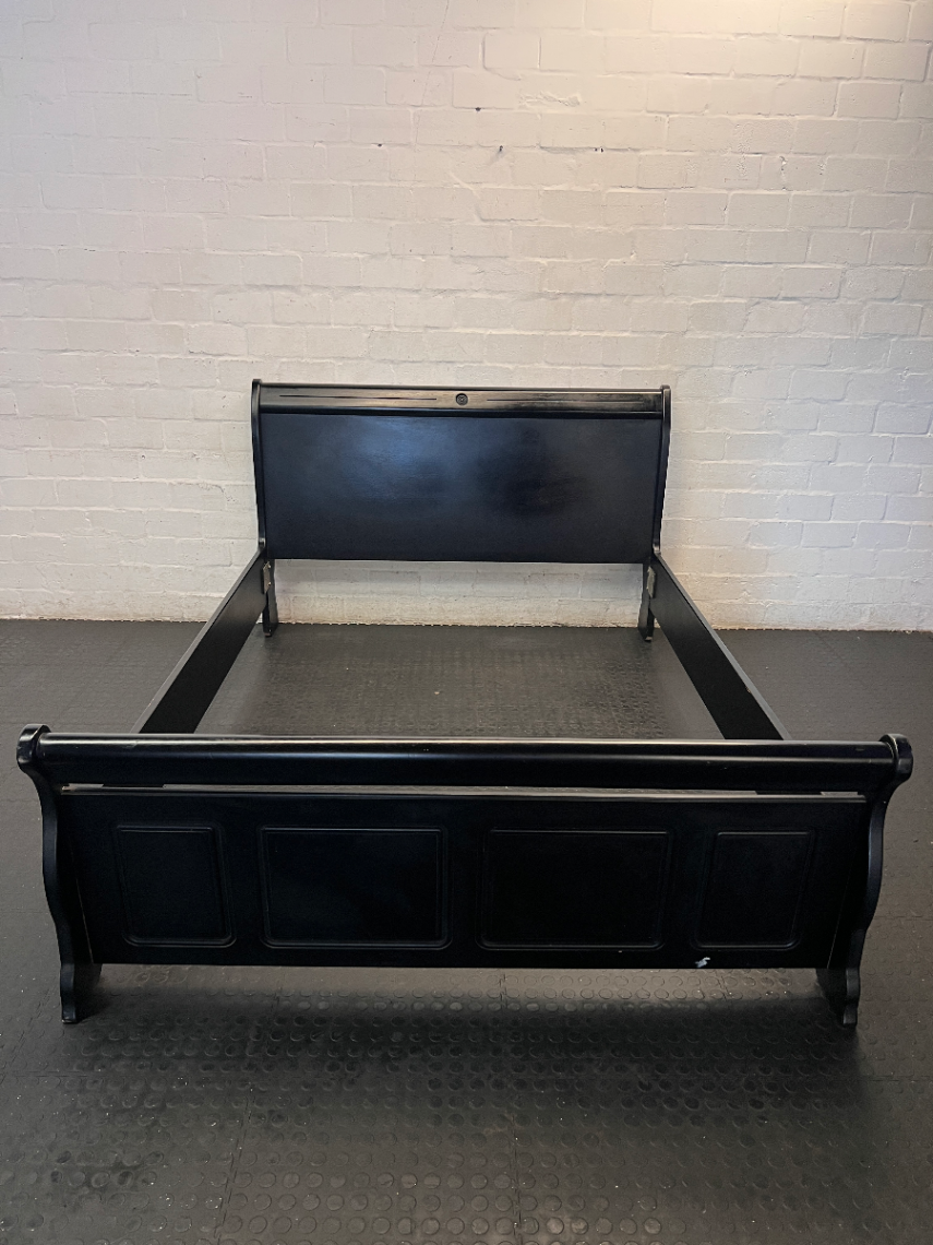 Black Queen Sleigh Bed Frame & Side Tables - Missing Middle Slats - 2ndhandwarehouse.com
