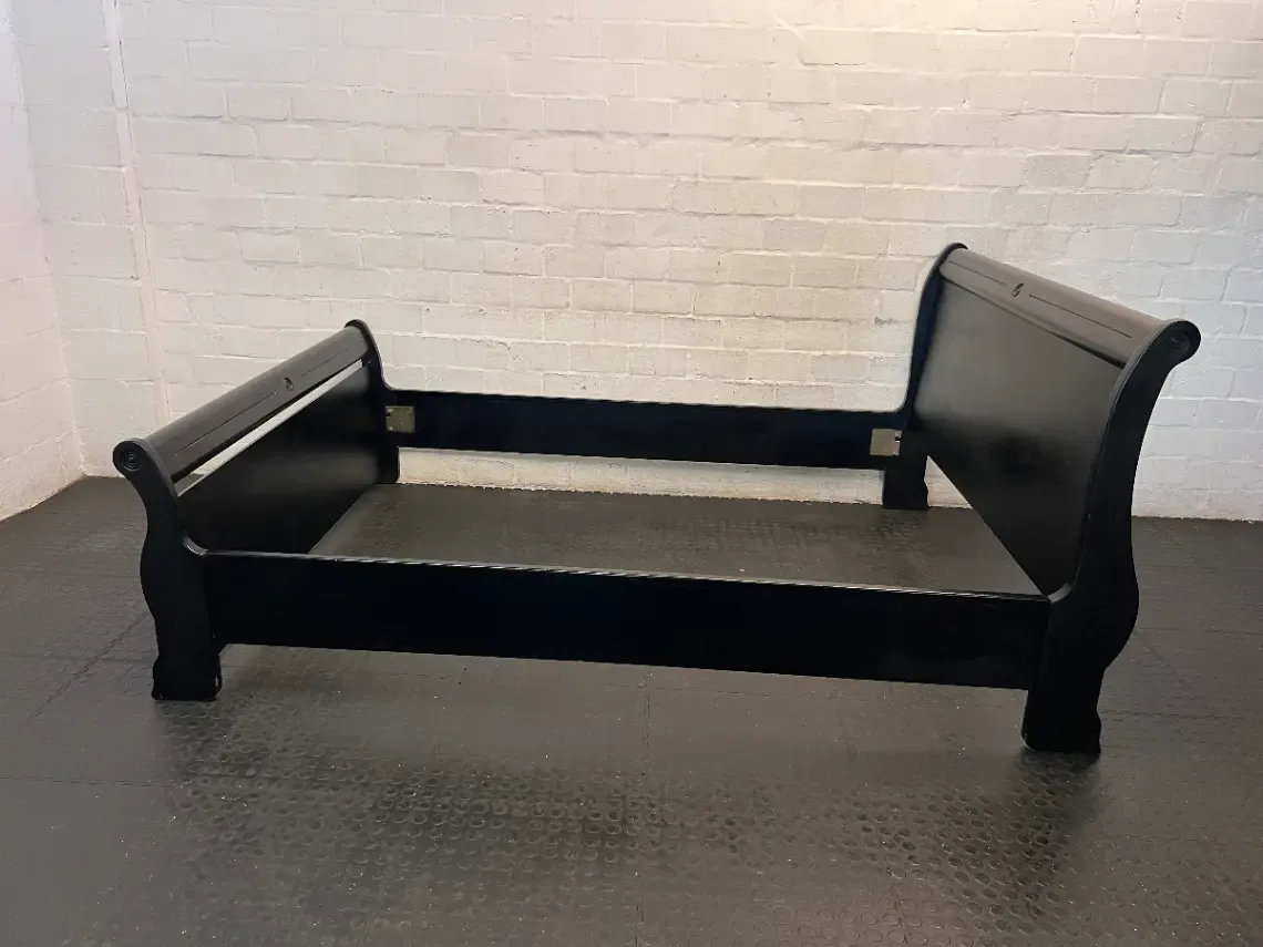 Black Queen Sleigh Bed Frame & Side Tables - Missing Middle Slats - 2ndhandwarehouse.com