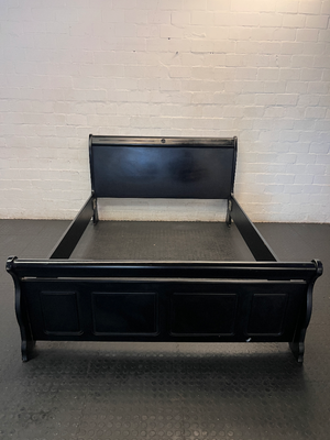 Black Queen Sleigh Bed Frame & Side Tables - Missing Middle Slats - 2ndhandwarehouse.com