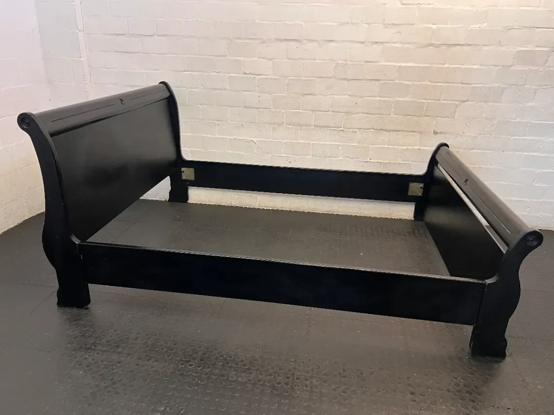 Black Queen Sleigh Bed Frame & Side Tables - Missing Middle Slats - 2ndhandwarehouse.com