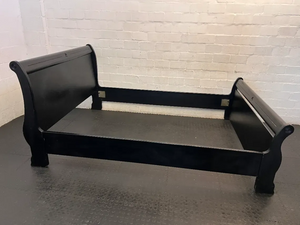 Black Queen Sleigh Bed Frame & Side Tables - Missing Middle Slats - 2ndhandwarehouse.com