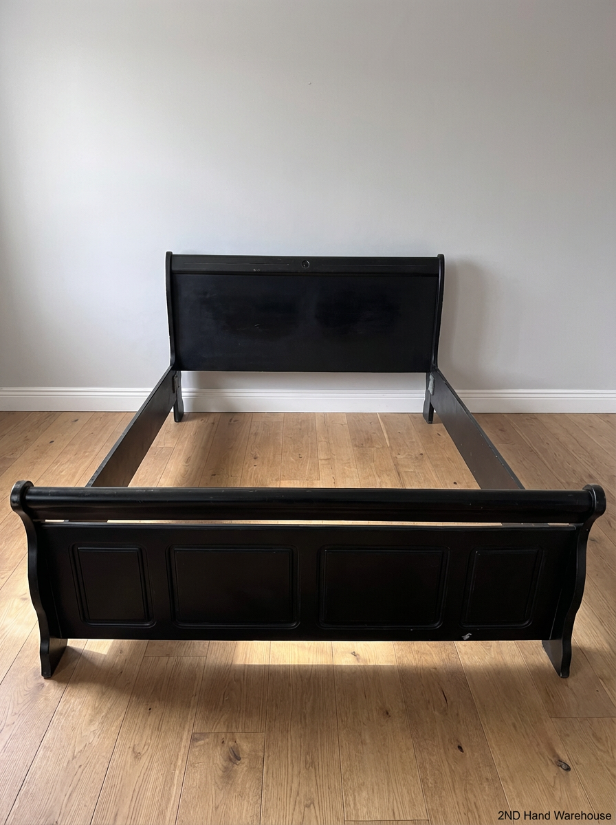 Black Queen Sleigh Bed Frame & Side Tables - Missing Middle Slats - 2ndhandwarehouse.com