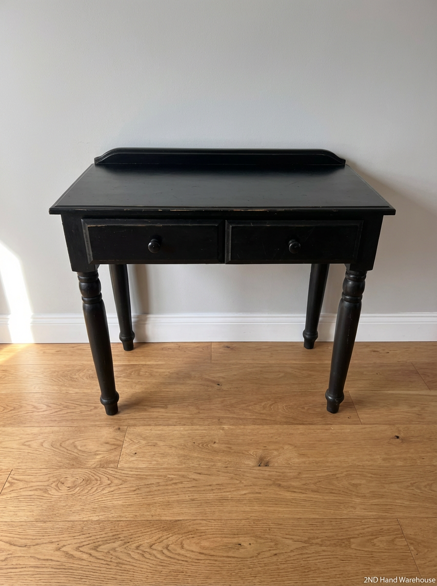 Black Two-Drawer Office Desk with Turned Legs - 2ndhandwarehouse.com