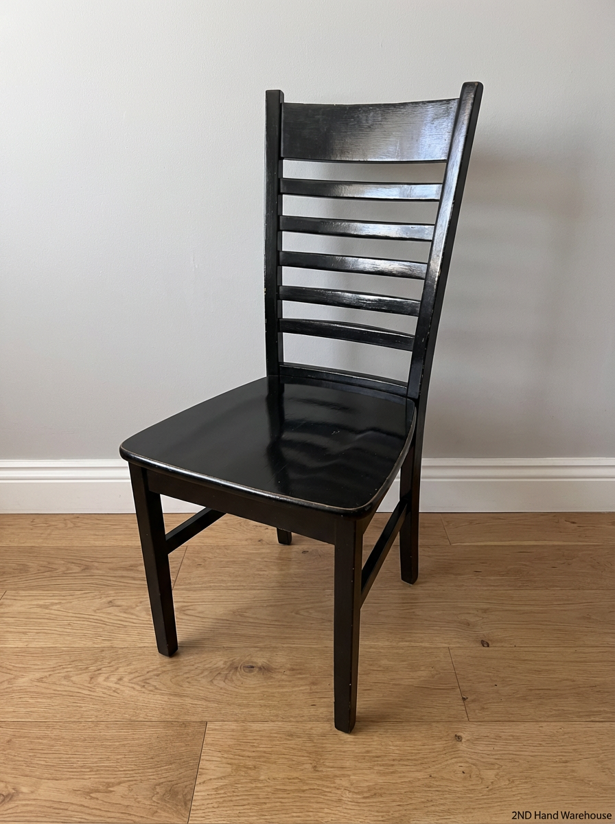 Black Wooden Ladder-Back Dining Chair - 2ndhandwarehouse.com