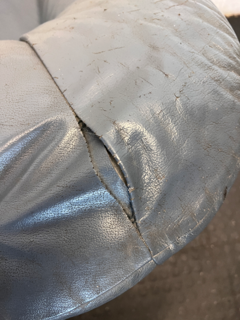Blue 2-Seater Leather Couch - Well Used, Visible Creasing & Seam Tear - 2ndhandwarehouse.com