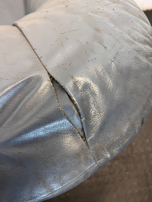 Blue 2-Seater Leather Couch - Well Used, Visible Creasing & Seam Tear - 2ndhandwarehouse.com