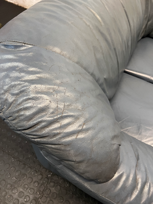 Blue 2-Seater Leather Couch - Well Used, Visible Creasing & Seam Tear - 2ndhandwarehouse.com