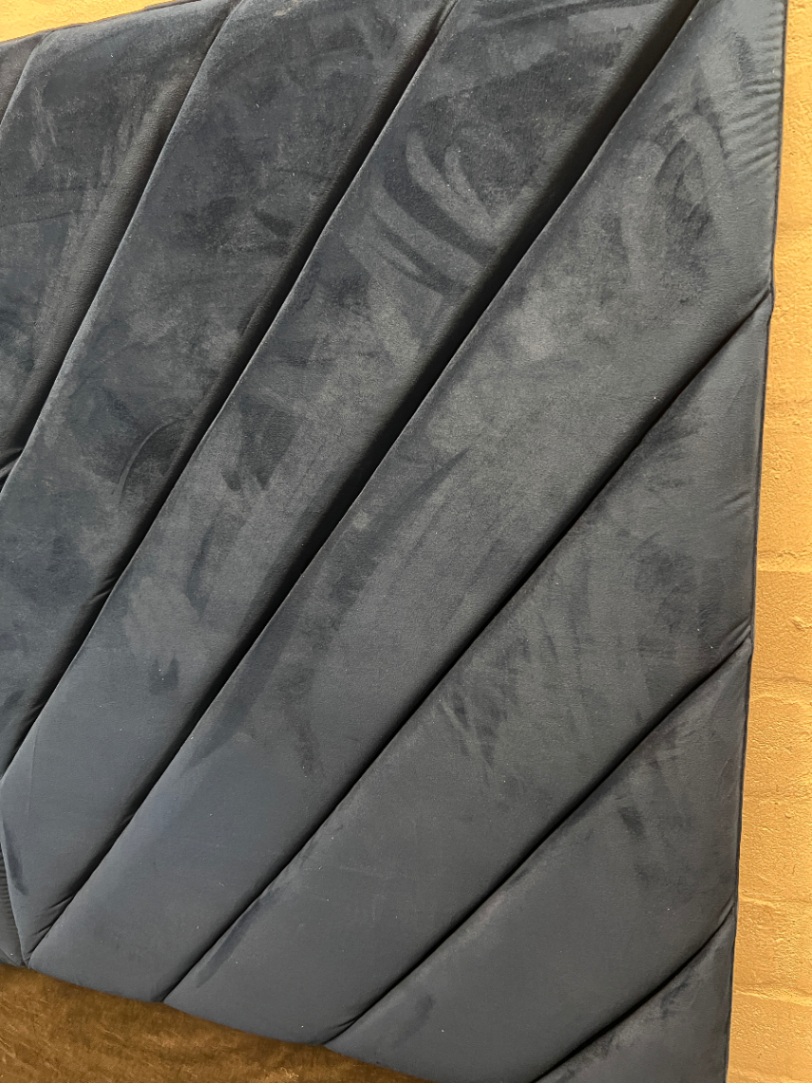 Blue Chevron Upholstered Queen Headboard — Good Working Order