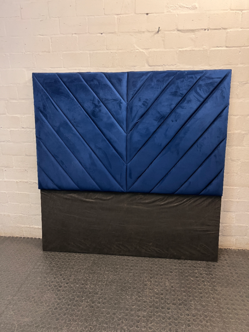 Blue Chevron Upholstered Queen Headboard — Good Working Order