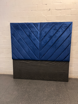 Blue Chevron Upholstered Queen Headboard — Good Working Order