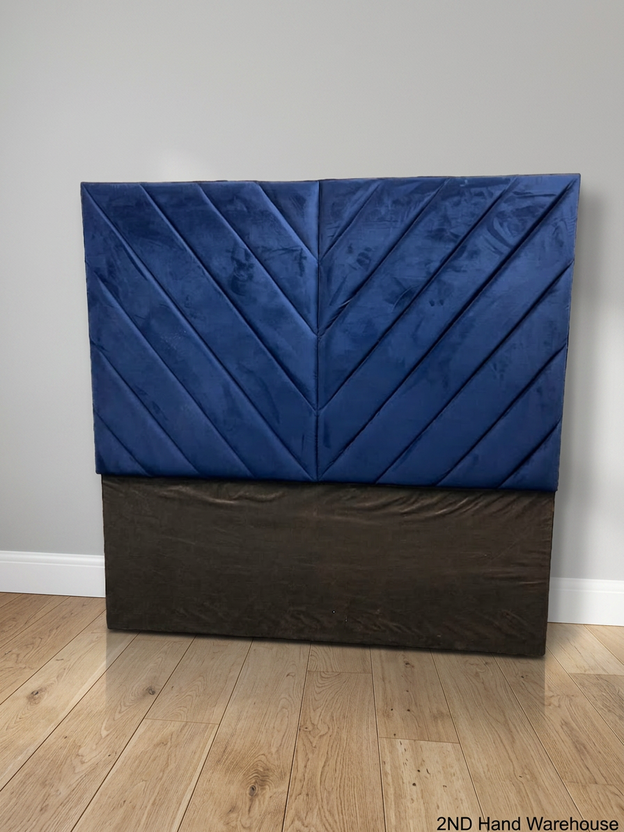 Blue Chevron Upholstered Queen Headboard — Good Working Order
