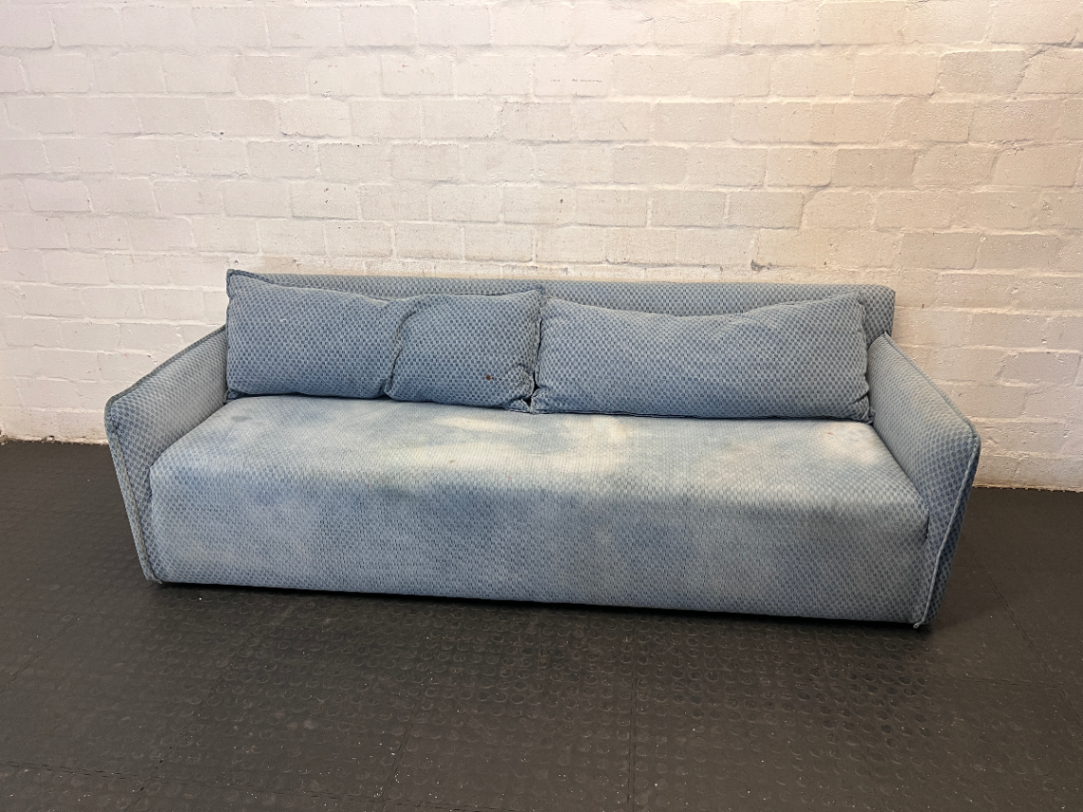 Blue Fabric 3-Seater Couch - Significant Staining on Seat - 2ndhandwarehouse.com