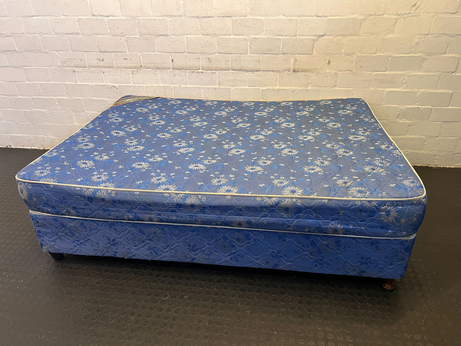 "Blue Floral Patterned Double Mattress with Minor Wear" - REDUCED