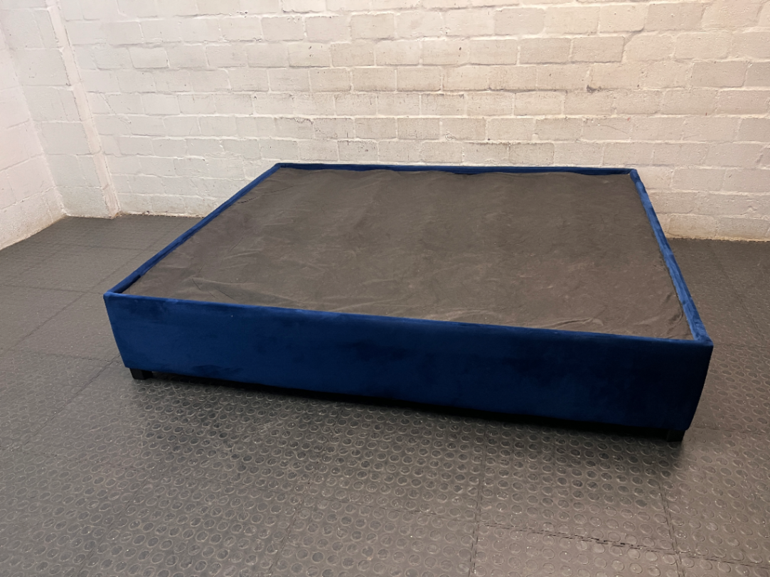 Blue Upholstered King Size Bed Base — Good Working Order