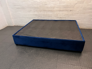 Blue Upholstered King Size Bed Base — Good Working Order