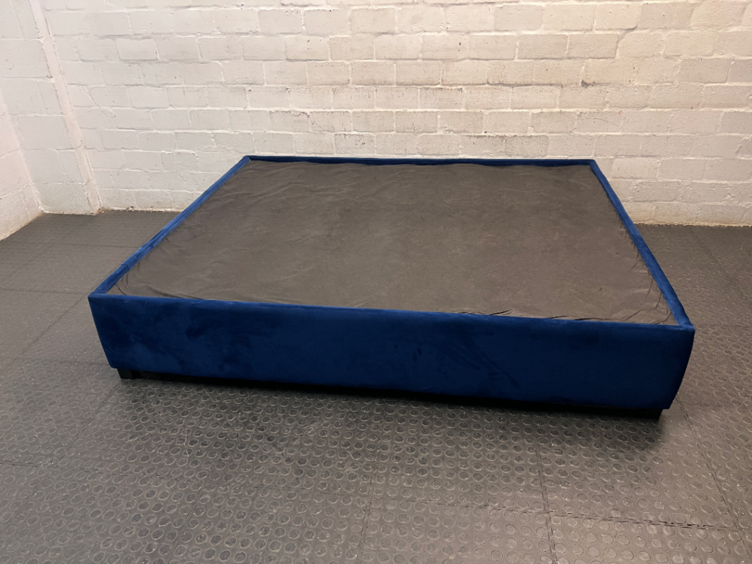 Blue Upholstered King Size Bed Base — Good Working Order