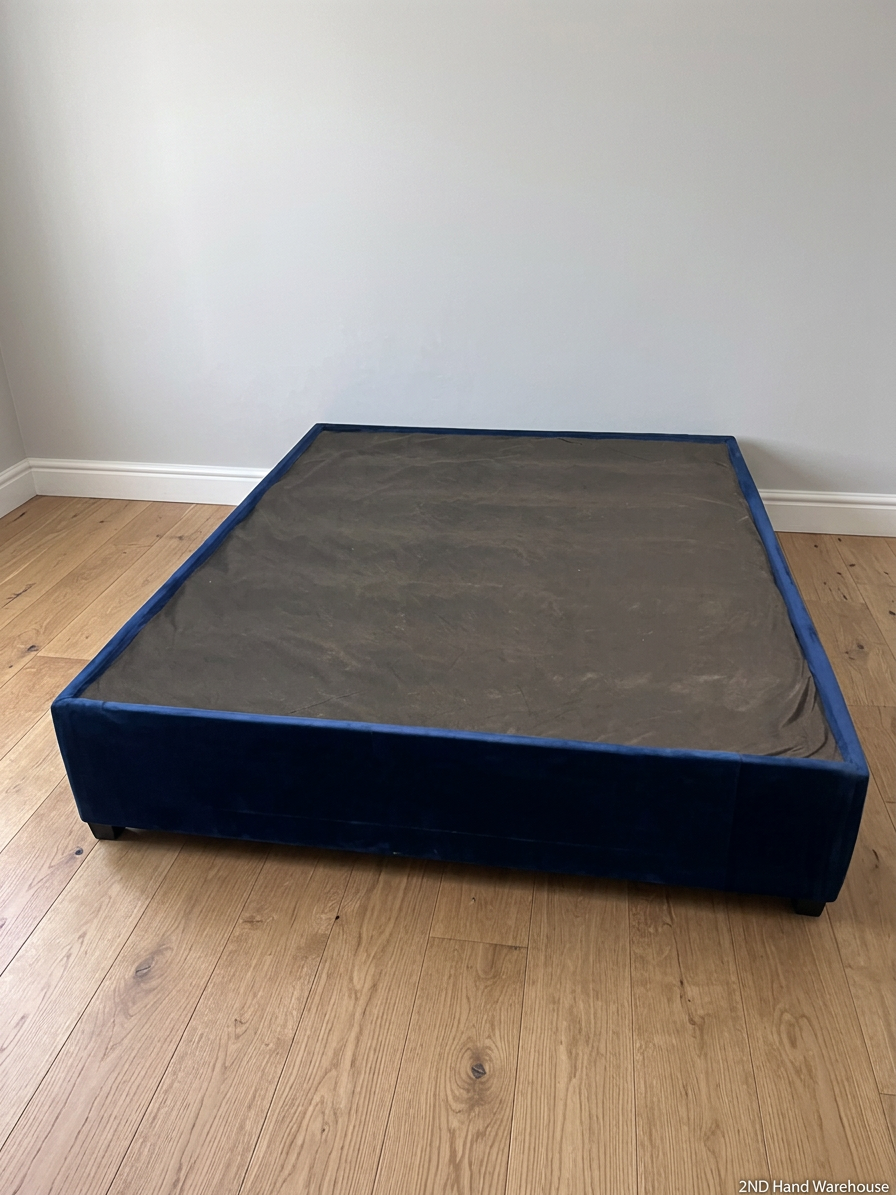 Blue Upholstered King Size Bed Base — Good Working Order