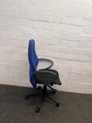 Blue and Black Highback Office Chair on Wheels