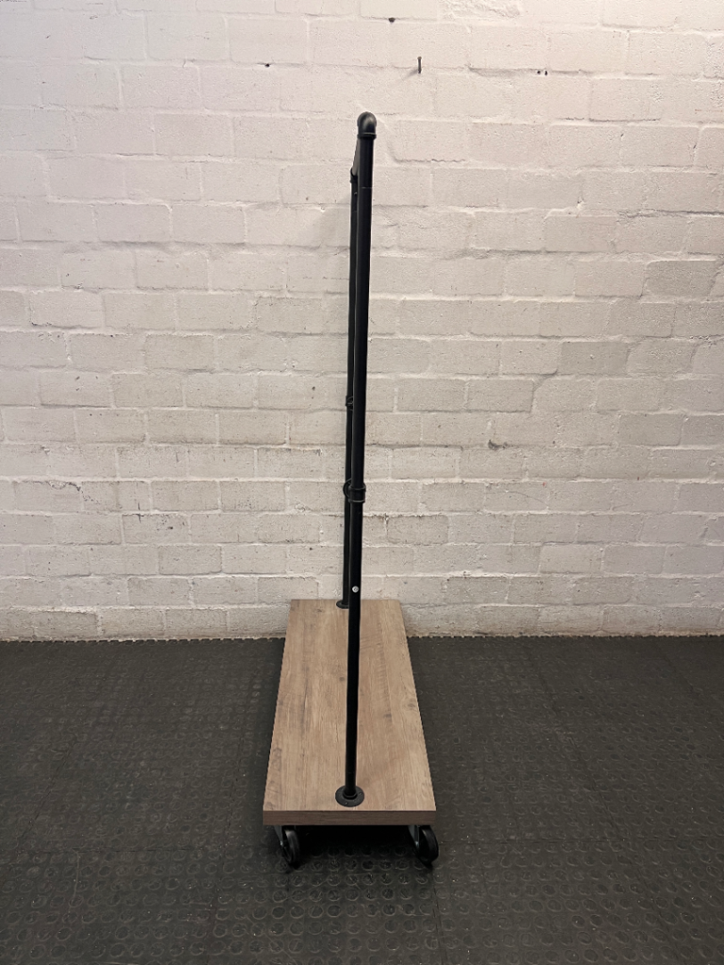 Bragg Portland Rolling Clothing Rack with Wooden Base — Very Good Condition