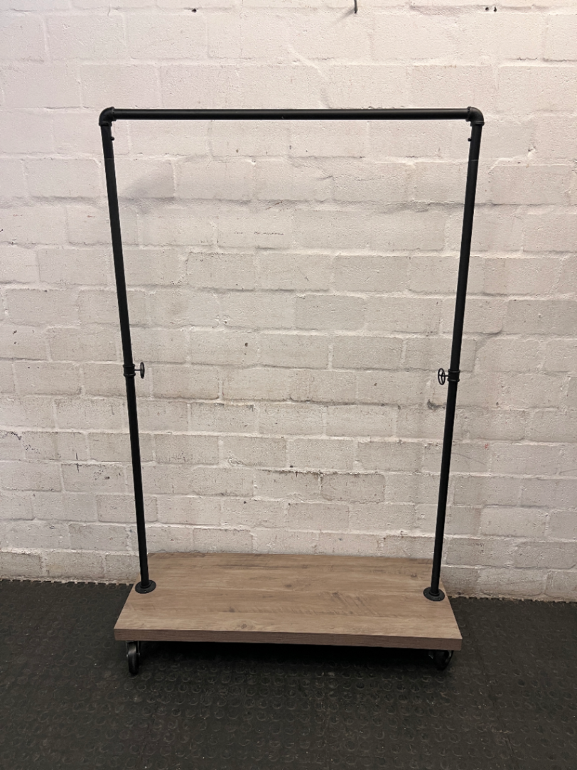 Bragg Portland Rolling Clothing Rack with Wooden Base — Very Good Condition