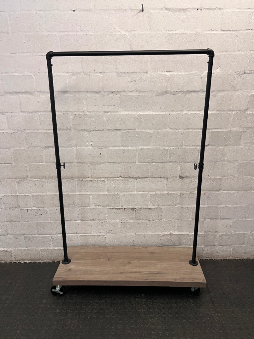 Bragg Portland Rolling Clothing Rack with Wooden Base — Very Good Condition