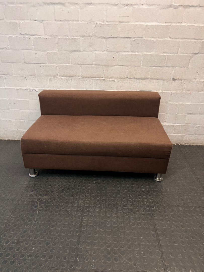 Brown Armless 2 Seater Couch with Metallic Legs — Good Condition with Minimal Wear
