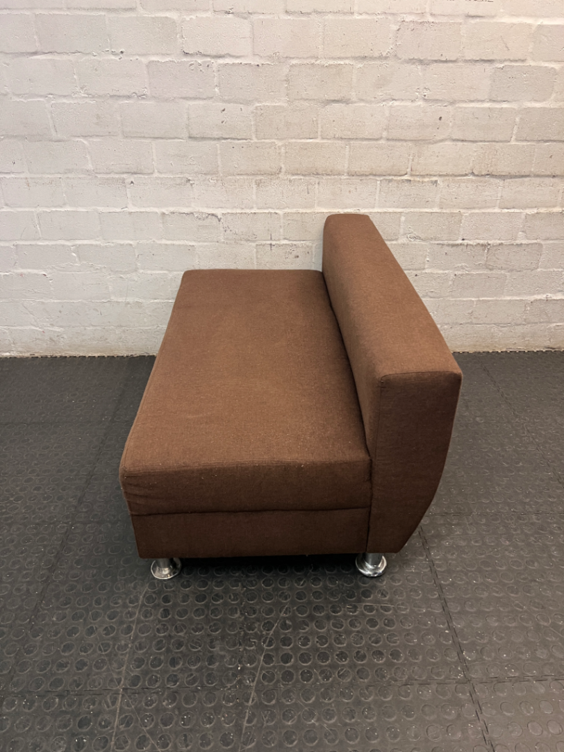 Brown Armless 2 Seater Couch with Metallic Legs — Good Condition with Minimal Wear