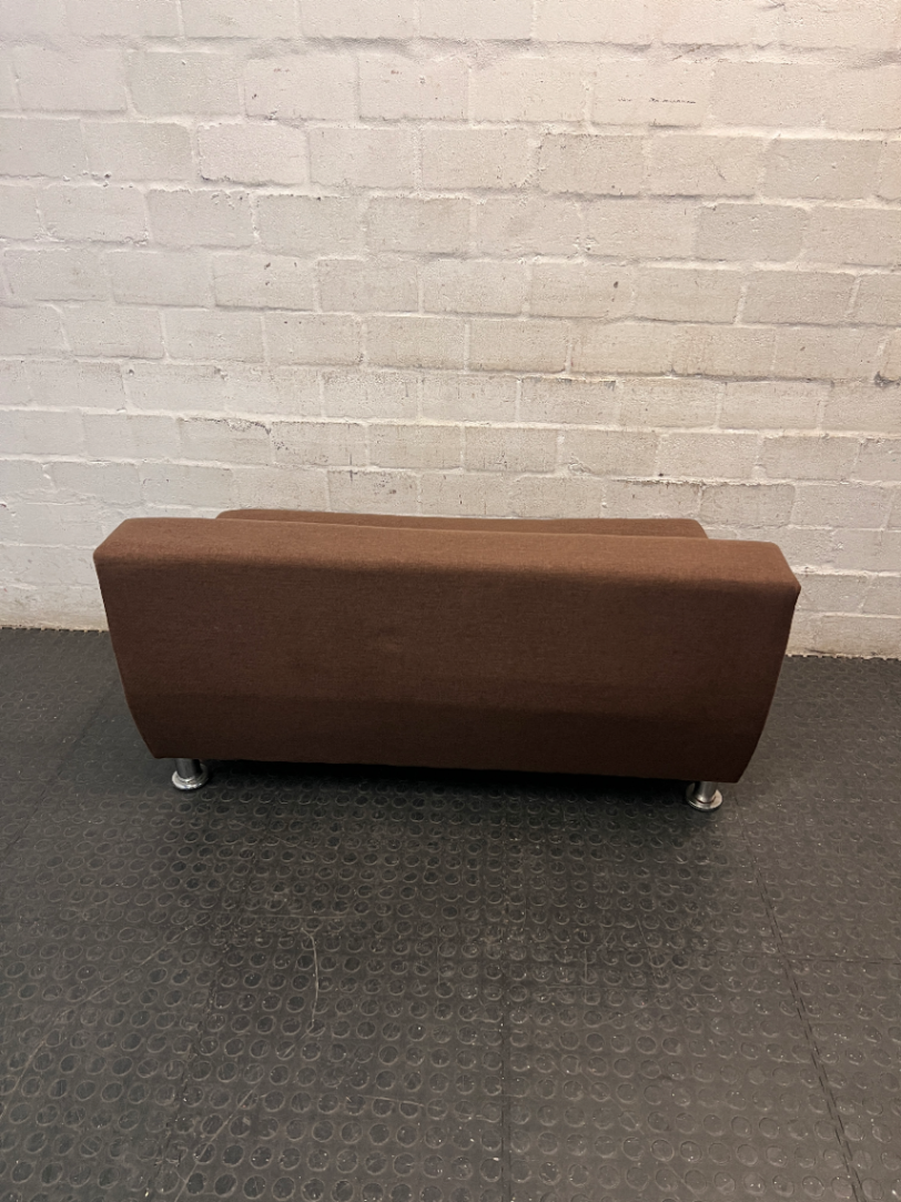 Brown Armless 2 Seater Couch with Metallic Legs — Good Condition with Minimal Wear