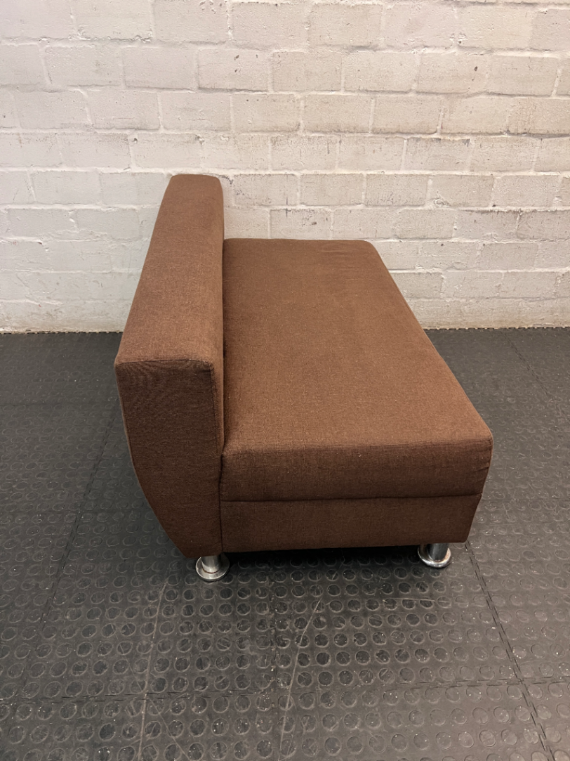 Brown Armless 2 Seater Couch with Metallic Legs — Good Condition with Minimal Wear