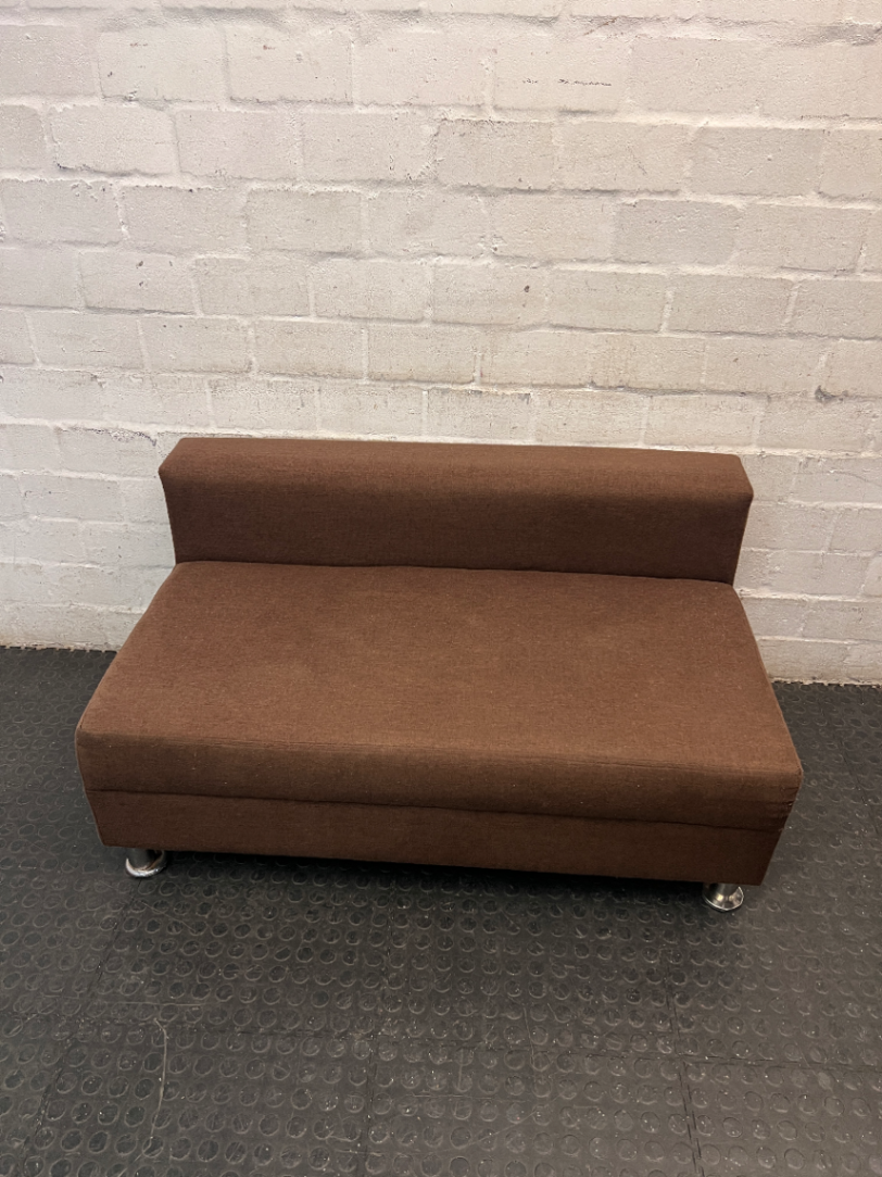 Brown Armless 2 Seater Couch with Metallic Legs — Good Condition with Minimal Wear