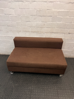 Brown Armless 2 Seater Couch with Metallic Legs — Good Condition with Minimal Wear