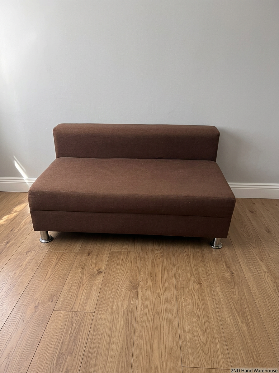 Brown Armless 2 Seater Couch with Metallic Legs — Good Condition with Minimal Wear