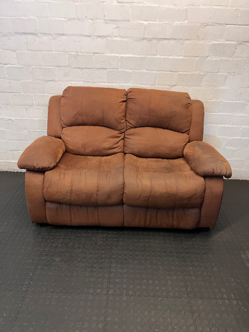Brown Fabric 2 Seater Couch - Minor Marks on Arms - 2ndhandwarehouse.com