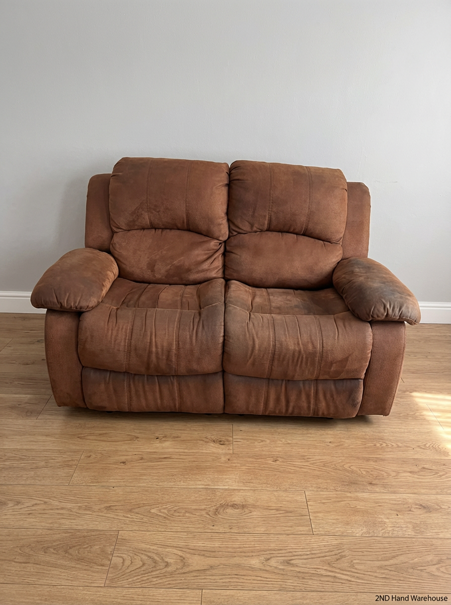 Brown Fabric 2 Seater Couch - Minor Marks on Arms - 2ndhandwarehouse.com