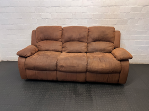 Brown Fabric 3 Seater Recliner - Damaged Springs on Ends - 2ndhandwarehouse.com