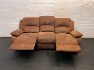 Brown Fabric 3 Seater Recliner - Damaged Springs on Ends - 2ndhandwarehouse.com