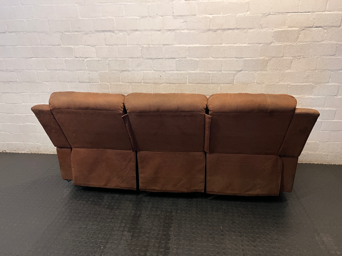 Brown Fabric 3 Seater Recliner - Damaged Springs on Ends - 2ndhandwarehouse.com