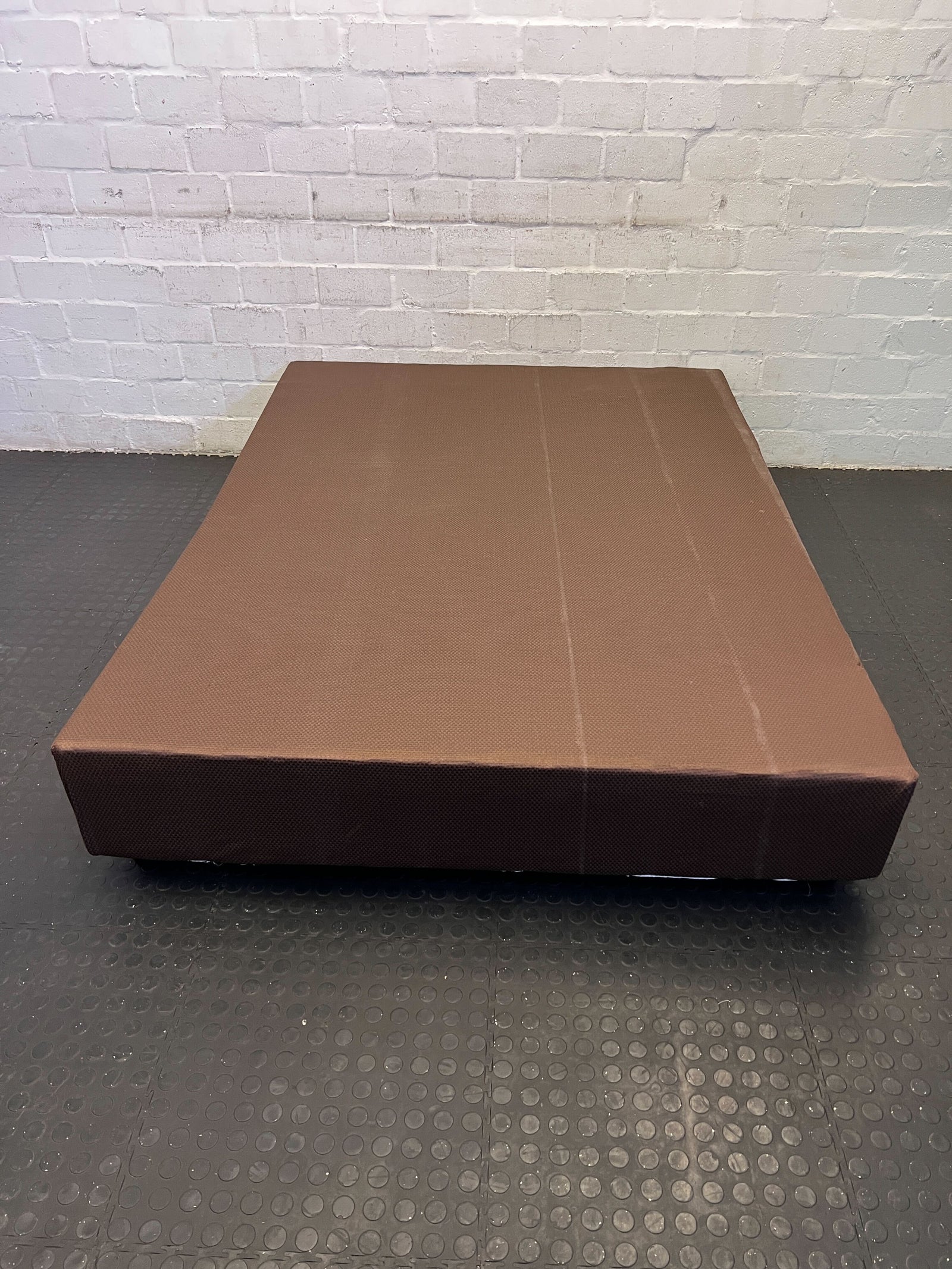 Brown Fabric Double Bed Base - Sturdy with Minor Wear