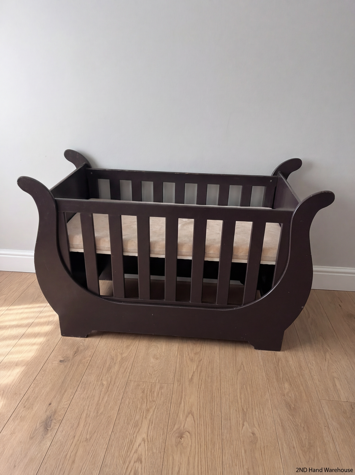 Brown Sleigh Cot - Pre-loved with Minor Scuffs - 2ndhandwarehouse.com