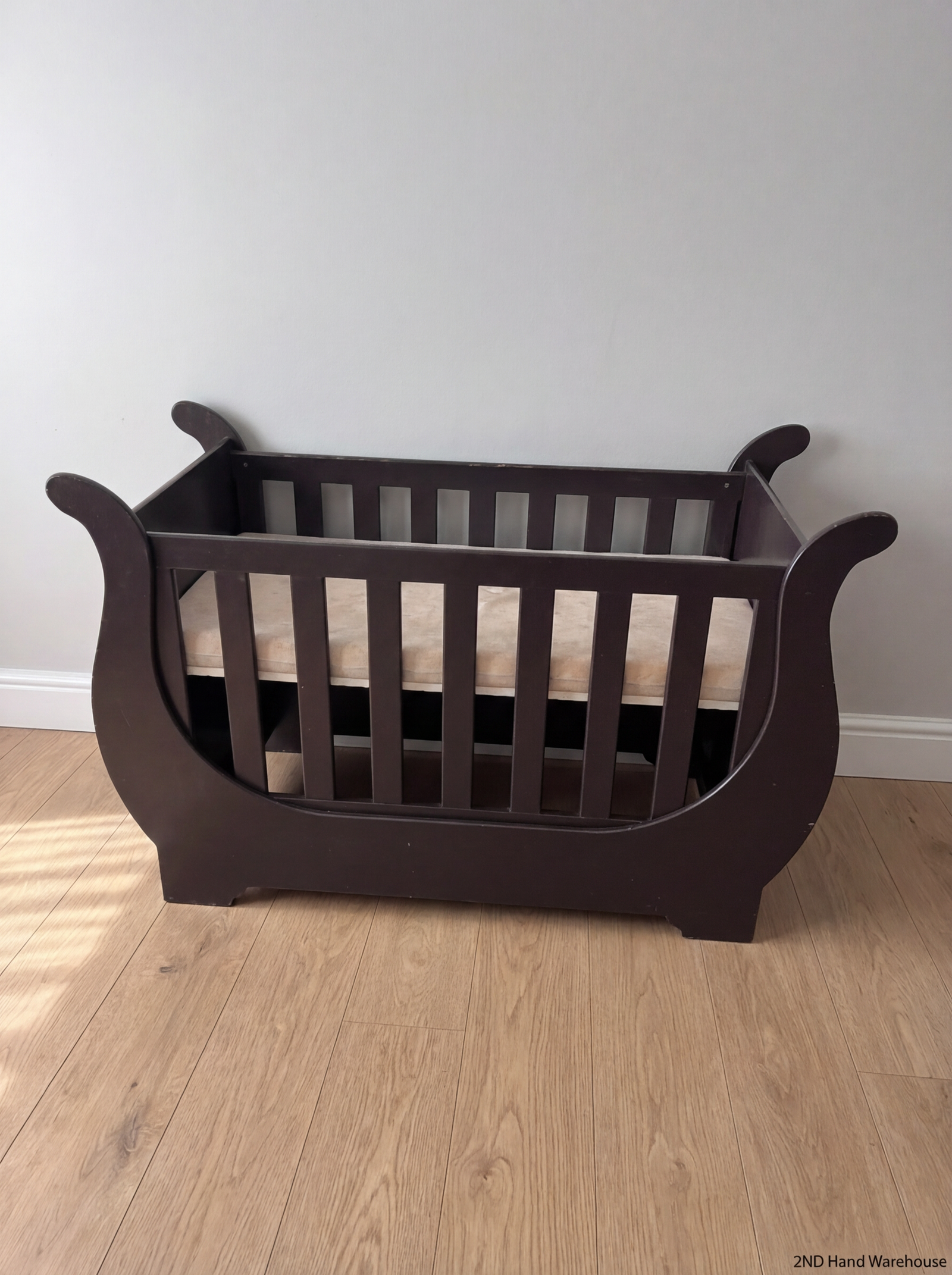 Brown Sleigh Cot - Pre-loved with Minor Scuffs - 2ndhandwarehouse.com