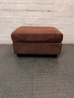Brown Suede-Style Upholstered Ottoman — Good Condition with Mild Wear