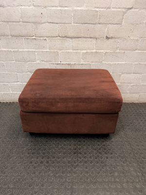 Brown Suede-Style Upholstered Ottoman — Good Condition with Mild Wear