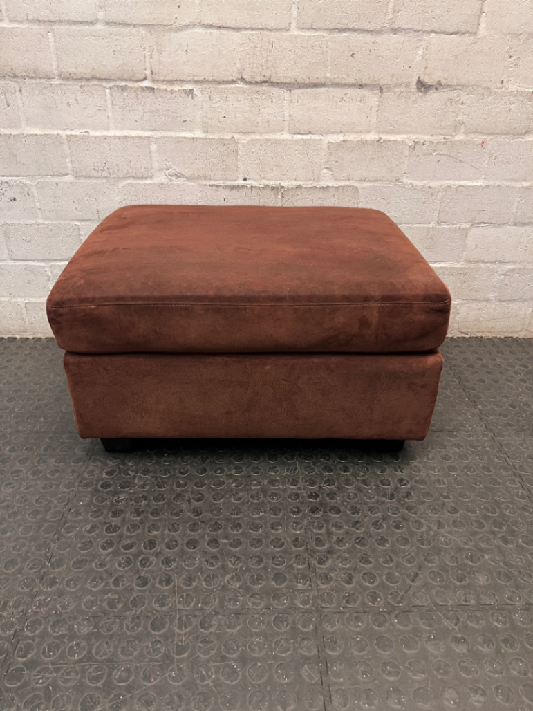Brown Suede-Style Upholstered Ottoman — Good Condition with Mild Wear
