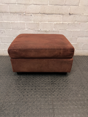 Brown Suede-Style Upholstered Ottoman — Good Condition with Mild Wear