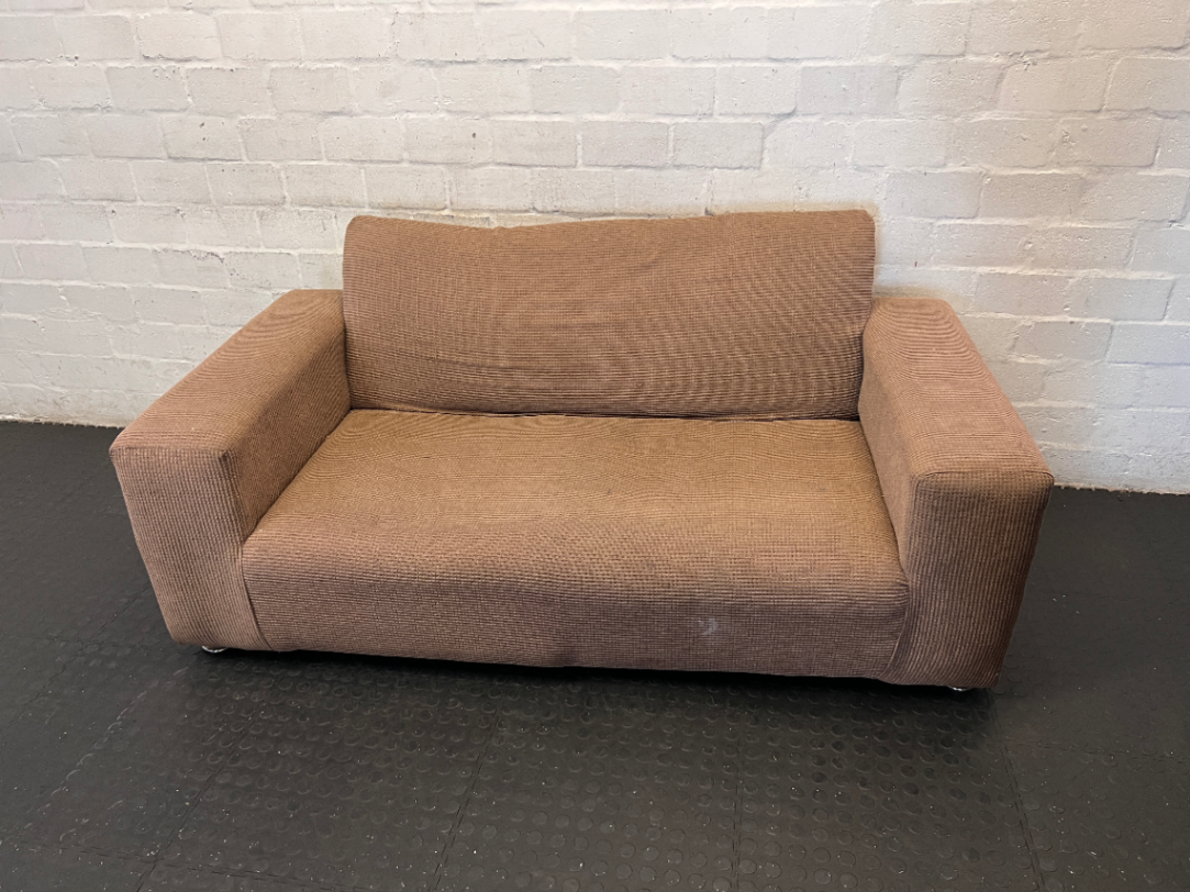 Brown Textured 2-Seater Couch - Fair Condition (Visible Wear) - 2ndhandwarehouse.com
